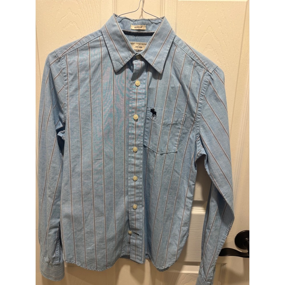 Abercrombie‎ Kids Button Down Shirt Youth XL Blue Striped Long Sleeve